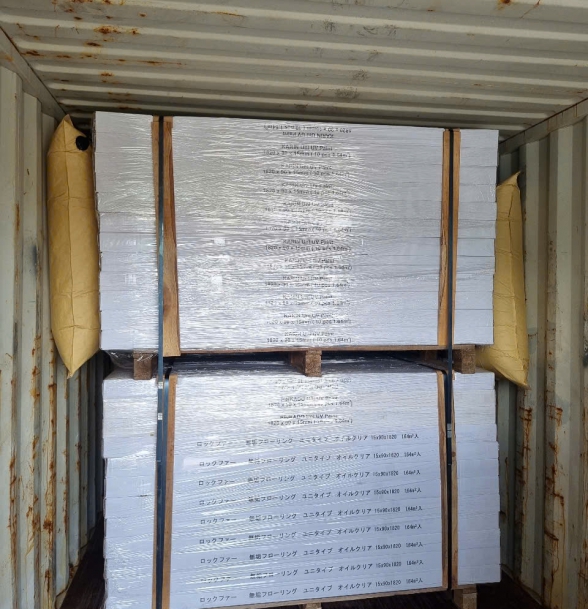 Container of pinkado wood flooring exported to Japan